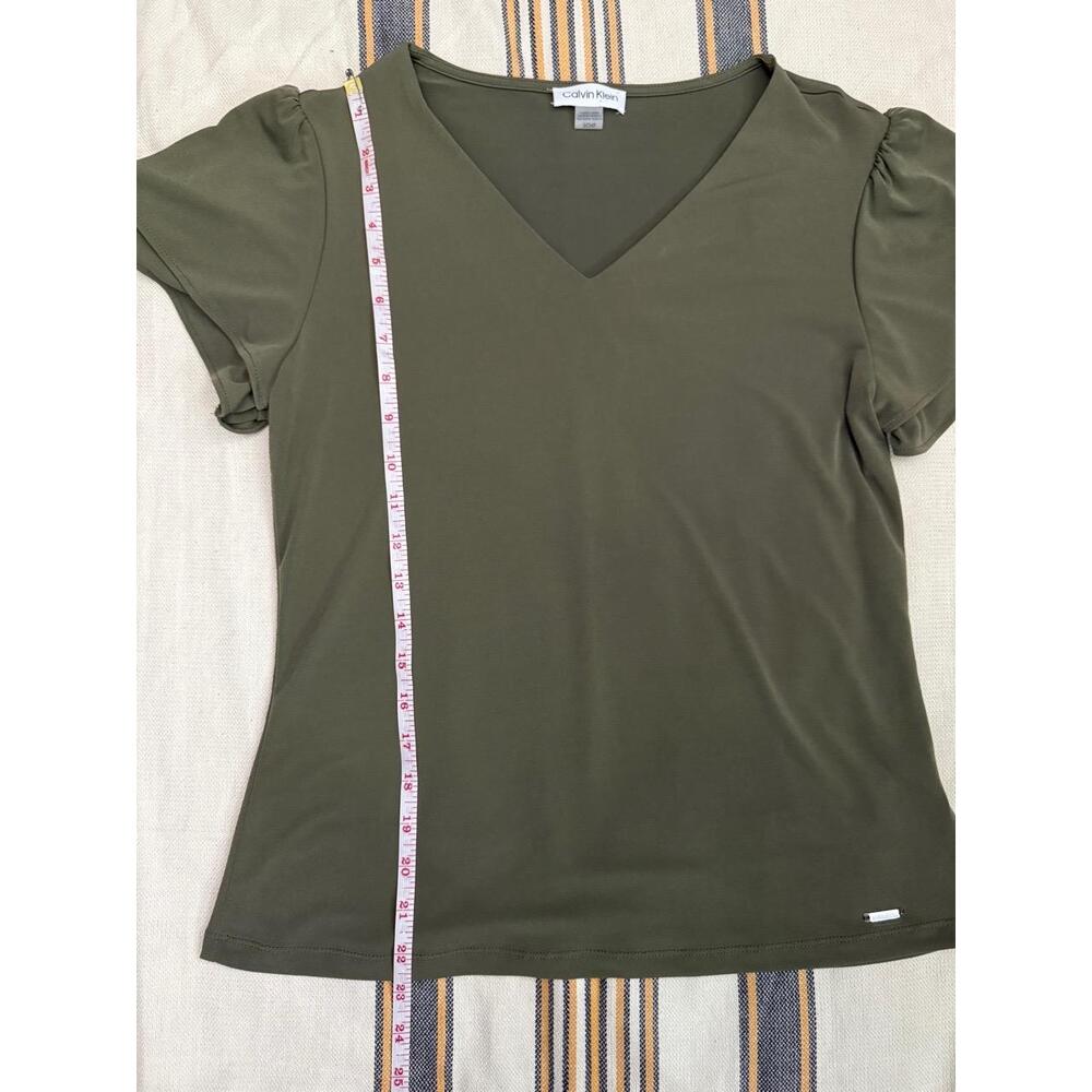 Calvin Klein Womens Small Olive Green Ruffle Top Layered V-Neck Boho Chic - Picture 4 of 8